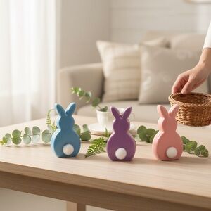 Hobby Lobby Pastel Bunny Decor 3 pc. Set  Ceramic Blue/Purple/Pink Easter NWT